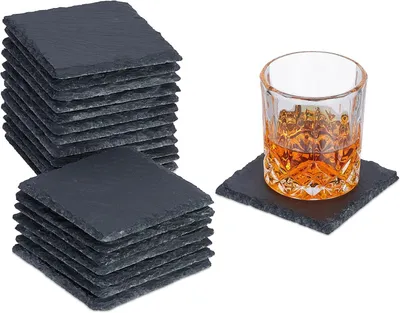 Immagine prodotto di Sottobicchieri in pietra, set da 20, sottobicchieri quadrati per birra, tazze e bicchieri, dimensioni: 10 x 10 cm, colore antracite