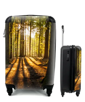 Produktbild von MuchoWow® Koffer Handgepäck Trolley Rollkoffer Kleine Reisekoffer mit 4 Rollen - Sonne - Bäume - Wald - Landschaft - Natur - Cabin Size < 55x40x23 cm & 55x40x20 cm - Fotokoffer - Kabinenkoffer - Boardgepäck - Reise-Box - Reisekoffer - Reisegepäck - Koffer mit Bild - Trolley für Kinder
