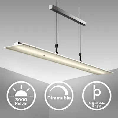Immagine prodotto di Lampadario LED a sospensione, luce dimmerabile, lampada da soffitto regolabile in altezza per cucina, luce calda, metallo color nickel opaco e vetro, 1 luce LED integrata 20W I 230V I IP20