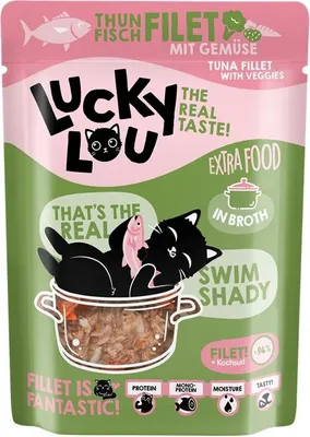 Image de Lucky Lou Extrafood Thon avec légumes en bouillon Nourriture pour chats Nourriture humide pour chats Complément alimentaire