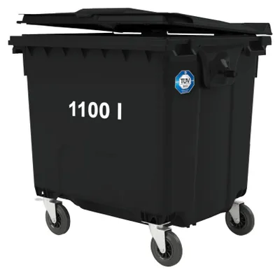 Zdjęcie produktu dla Kontener pojemnik na odpady śmieci komunalne PZH EN 840-2 DIN 1100L - czarny