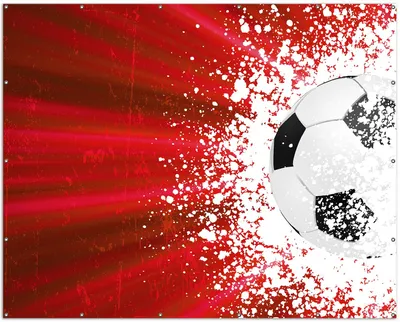 Produktbild von Wallario XXL Outdoor-Poster für Garten oder Balkon, Motiv Fußball - Splashing Design in rot, in ca. 250 x 200 cm