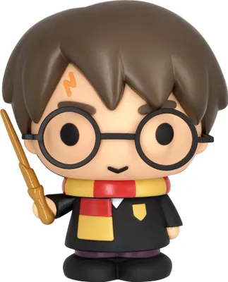 A stylized figurine of Harry Potter holding a wand, presented against a white background.