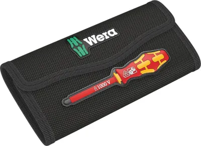 A black fabric pouch with the Wera logo and a graphic of a screwdriver on it.