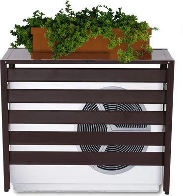 Immagine prodotto di Rivestimento in alluminio per climatizzatore/pompa di calore HWC-K59, copertura griglia di protezione scaffale per piante, metallo 73x90x38cm ~ marrone