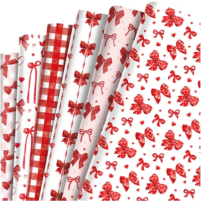 Productafbeelding van Rood Cadeaupapier met Strikpatroon 12 Vellen