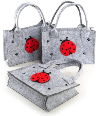 Produktbild von 3 kleine Marienkäfer Filz Geschenktaschen - 21 x 14 x 6 cm
