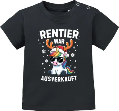 Produktbild von Baby Shirt kurzarm Weihnachten Spruch Rentier Einhorn Schaf Ente Katze Design für Mädchen Jungen Bio Baumwolle XMAS Outfit MoonWorks®