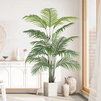 Immagine prodotto di Unyqoos® Palma artificiale, altezza 180 cm: palma in poliestere di grandi dimensioni e dall'aspetto realistico, con vaso nero. Facile da curare e da posizionare, ideale per soggiorno, ufficio o balcone