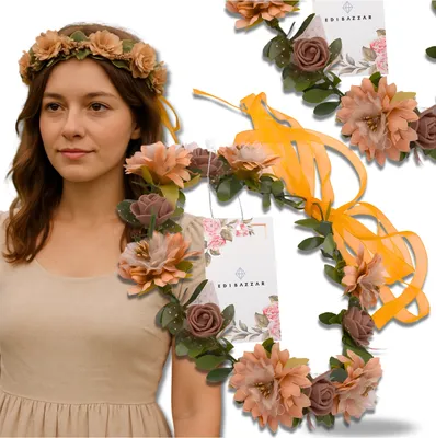 Produktbild von EDIBAZZAR | Braunes Kranz-Stirnband mit Blumen und Rosen im Boho-Stil