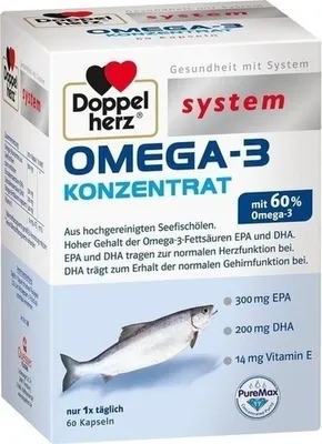 A product box for Doppelherz Omega-3 Konzentrat system Kapseln.