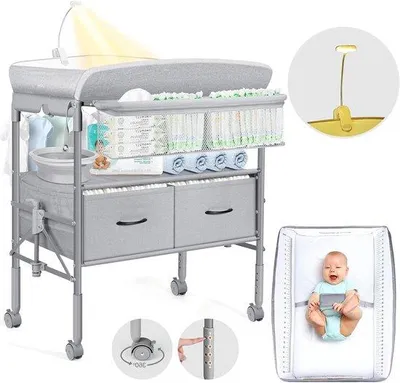 Obrázek produktu pro Dětská přebalovací komoda - Šedá barva, výškově nastavitelná - Rozměry: 80x70x104-112 cm