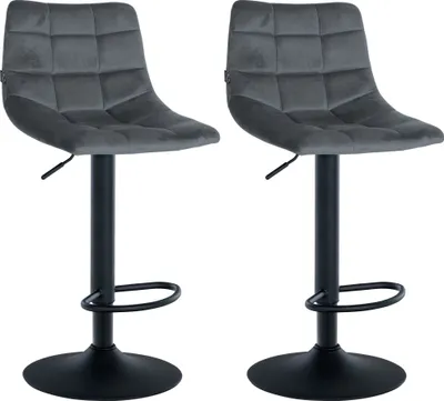 Produktbild von CLP 2er Set Barhocker Jerry Samt höhenverstellbar und 360 drehbar dunkelgrau Gestell Farbe schwarz