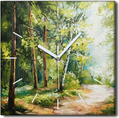 Produktbild von Coloray Uhr auf Leinwand 30x30 cm Wand Uhr Dekoration Wohnzimmer Segeltuch weiße Zeiger -Waldsommerlandschaft.