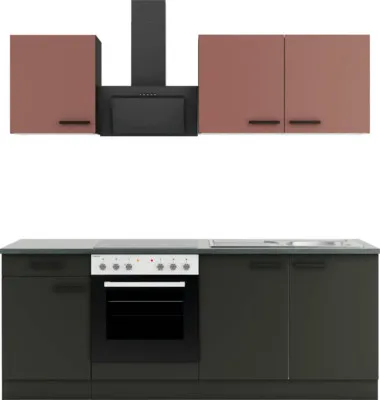 Produktbild von Optifit Küchenzeile mit Geräten Nizza407/Madrid420 210 cm rostrot anthrazit matt zerlegt Variante reversibel KPNM 2136-9+