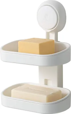 Obrázek produktu pro Držák na mýdlo s dvojitým odtokem - Snadná instalace - 1 kus - Materiál ABS - 9,8 x 7,5 x 15 cm