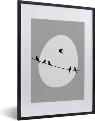 Produktbild von MuchoWow® Gerahmtes Poster Vögel - Schwarz - Weiß 30x40 cm - Poster mit Schwarzem Bilderrahmen Wandposter Rahmen Foto Bilder - Wandposter Schlafzimmer