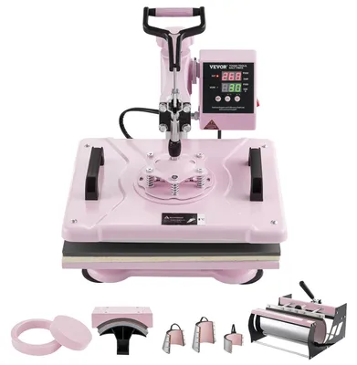 Immagine prodotto di Macchina per il trasferimento di calore, dimensioni 300 x 380 mm, pressa termica 8-in-1 rosa, ideale per magliette e cappelli