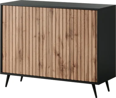 Produktbild von Selsey Kommode Bello mit Lamellen-Fronten, MDF, schwarz/Wotan Eiche, 78x104x38 cm (H x B x T)