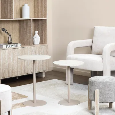 Image de Table d'appoint - HOME DECO FACTORY - TERRA NOVA - Rond - Blanc et Beige