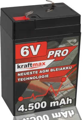 Produktbild von Kraftmax Industrial Pro Bleiakku [ 6V / 4,5Ah ] AGM Hochleistungs- Blei Akku der Neusten Generation