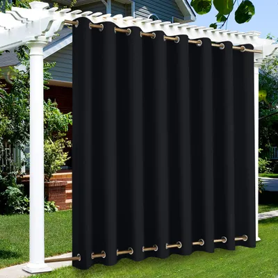 Produktbild von Topchances 1 Stück Outdoor Vorhang Wetterfest mit ösen Oben und Unten, B254XH213cm Sonnenschutz Blackout Outdoor vorhänge für Terrasse Garten Veranda Pergola Cabana Gazebo Dock,Schwarz