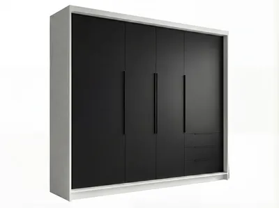 Produktbild von Geräumiger vier-türiger Kleiderschrank KLARI mit Schubladen und Metallgriffen – modernes Design
