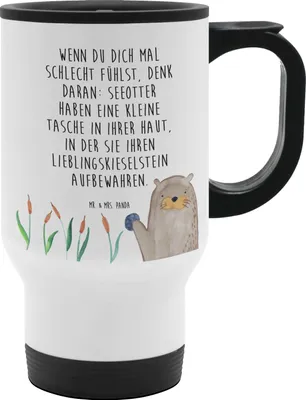 Produktbild von Mr. & Mrs. Panda thermosbecher Otter Stein - Weiß - Geschenk, To Go Becher, Seeotter, Pflanzen, Thermobecher, Fun Facts, Mit Spruch, kaffeebecher deckel, Witzige Fakten