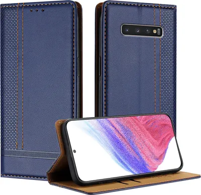 Obrázek produktu pro Pouzdro pro Samsung Galaxy S10 Plus kožené flipové pouzdro s funkcí stojánku modré