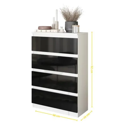 Obrázok produktu pre Vysoká komoda Gabriel 4 zásuvky - biely mat/čierny lesk 92 cm, moderná a praktická