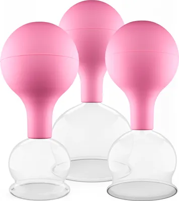 Produktbild von Pulox Schröpfgläser Set aus Echtglas 3 Stück. diverse Größen groß Pink