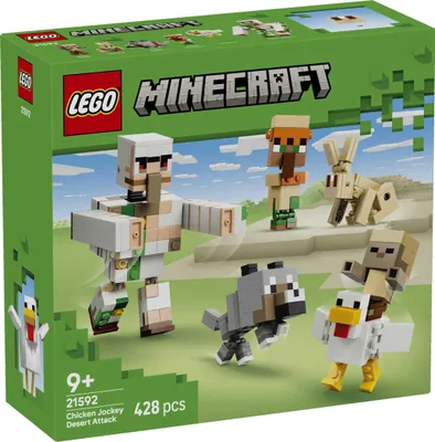 Productafbeelding van LEGO Minecraft: Aanval van de Kipruiter in de Woestijn - Speelset met 6 figuren, inclusief IJzergolem en Wolfpuppy - Decoratie voor kinderkamers - Cadeau voor jongens, meisjes en fans vanaf 9 jaar - 21592