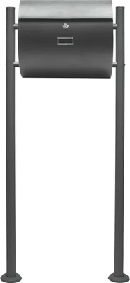 Obrázek produktu pro Sada poštovní schránky Wiltec V17 antracit 375 x 108 x 330 mm se stojanem, nástěnná poštovní schránka se zámkem, klapkou a jmenovkou, práškově lakovaná ocelová poštovní schránka