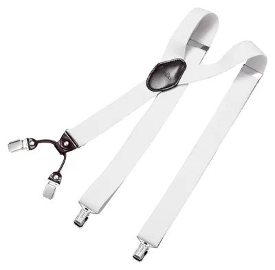 Produktbild von DonDon Herren Hosenträger 3,5 cm breit 4 Clips mit braunem Leder in Y-Form elastisch und längenverstellbar - weiß