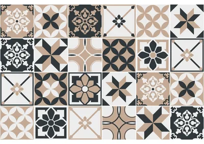 Zdjęcie produktu dla Samoprzylepne naklejki na płytki do kuchni i łazienki – 24 sztuk. Naklejki imitujące płytki cementowe – 24 sztuki, 10 x 10 cm