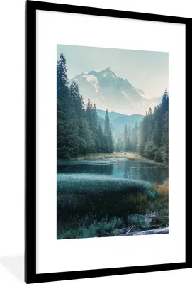 Produktbild von MuchoWow® Gerahmtes Poster Wald - Gras - Berge - Bäume - Natur 60x90 cm - Poster mit Schwarzem Bilderrahmen Wandposter Rahmen Foto Bilder - Dekoration - Wandposter Wohnzimmer - Hochwertig