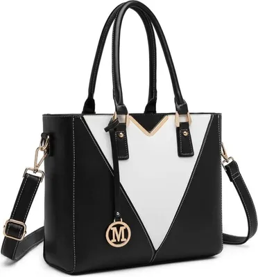 Produktbild von Miss Lulu Damen Handtasche Schwarz Kunstleder Schultertasche V-Design