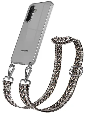 Produktbild von EAZY CASE Handykette - Verstellbarer Trageriemen kompatibel mit Samsung Galaxy A37, Handykordel mit transparenter Silikon-Hülle, Karabiner Silber, ZickZack Style, Band in Grau