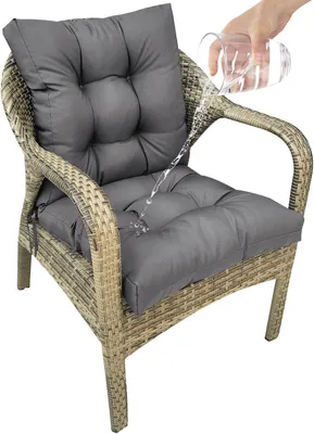 Image de Coussin de chaise imperméable Coussin d'assise et de dossier pour chaises Fauteuil - Intérieur et extérieur Coussin à haut dossier (Gris foncé)