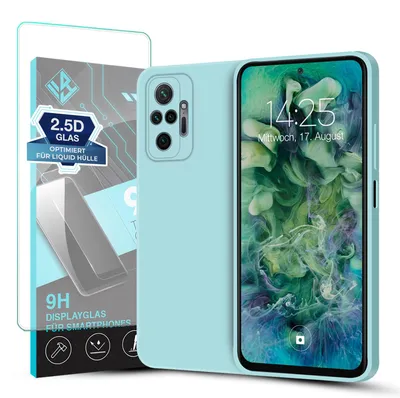 Produktbild von Hülle für Xiaomi Redmi Note 10 Pro mit 9H Displayglas Displayschutz Case Cover Bumper Smartphone Softgrip Schutzhülle Farbe: Hellblau