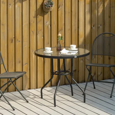 Produktbild von Gartentisch Garten Beistelltisch Gartenmöbel Balkontisch Bistrotisch mit Schirmloch Hartglas + Metall Schwarz Ø, Metall, Hartglas, 80 x 80 x 72 cm
