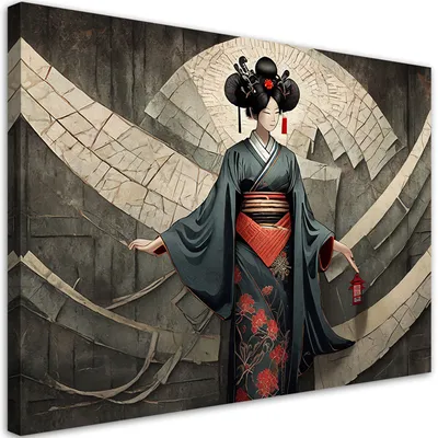 Produktbild von Leinwandbild Geisha 100x70 Feeby Grau bild für die wand bereit zum aufhängen