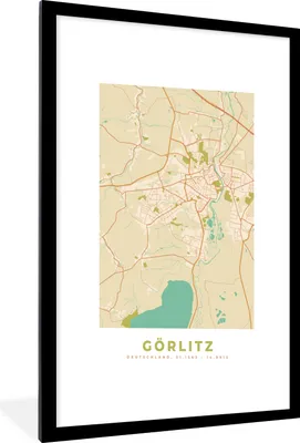 Produktbild von MuchoWow® Gerahmtes Poster Görlitz - Karte - Vintage - Stadtplan 60x90 cm - Poster mit Schwarzem Bilderrahmen Wandposter Rahmen Foto Bilder - Dekoration - Wandposter Wohnzimmer - Hochwertig