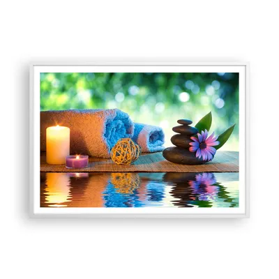 Produktbild von Gerahmtes Poster - Weißer Rahmen - Natur Entspannung Spa Kerzen - 100x70 cm - Wand Bild - Wanddeko - Wandbilder - Wandposter - Bilderrahmen - Bilder - Kunstdruck - Wandbild - P2WAA100x70-2554