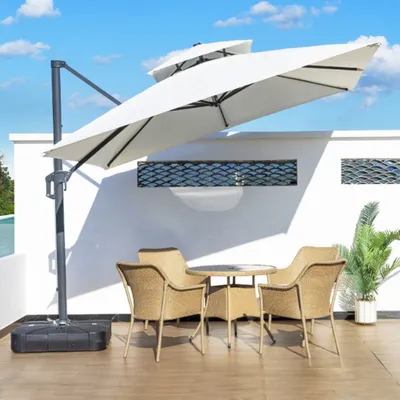 Produktbild von Balkonschirm, Garten-Sonnenschirm, Terrassenschirm, Gastro-Sonnenschirm, Outdoor Sonnenschirm Weiß L250*H260cm /SWZYS15648-bai/