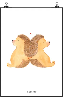 Produktbild von Mr. & Mrs. Panda Bild Igel händchenhaltend DIN A0 - Weiß - Geschenk, drucke, Verknallt, Lieblingsmensch, wanddeko, Plakat, Freundin, Love, Hochzeit, kunstdruck poster