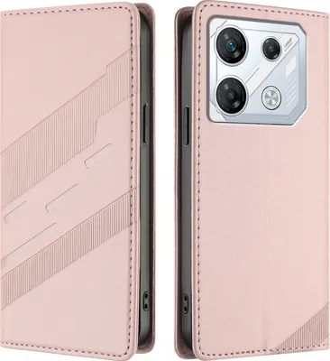 Image de Etui pour Infinix GT 10 Pro, étui portefeuille en cuirPolyuréthaneavec fente pour cartes et fonction stand Rose
