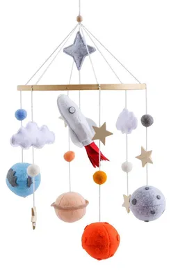 Productafbeelding van Mobiel voor baby's met raket, planeten, wolk en sterren, van vilt, wit, 23x45 cm