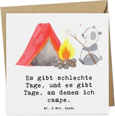 Produktbild von Mr. & Mrs. Panda doppelkarte Panda Campen - Weiß - Geschenk, Camping, Zelten, gehen, Klappkarte, anlasskarte, Glückwunschkarte, Campingplatz, faltkarte, Grußkarte