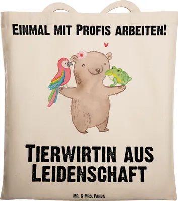 Produktbild von Mr. & Mrs. Panda Shopping Tasche Tierwirtin Leidenschaft - Transparent - Geschenk, Einkaufstasche, Bauernhof, Tote Bag, Spruch, Baumwolltasche, Jutebeutel, Witzig, Lustig